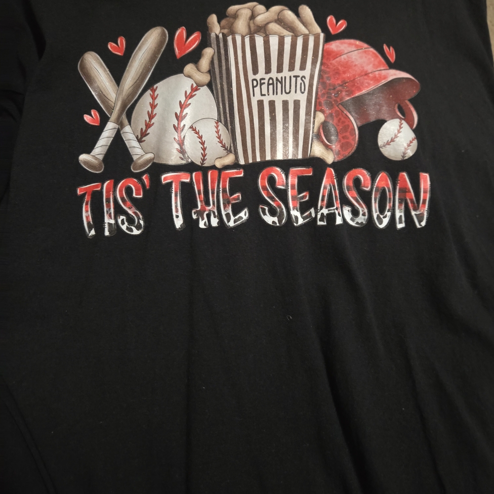 Gildan Black Tee with Red, White, Brown Baseball Graphic